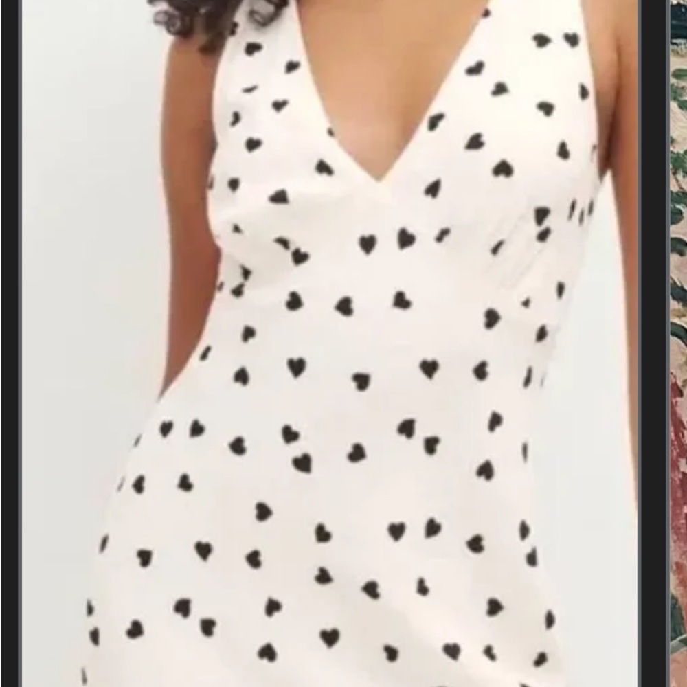 Reformation White and Black Heart Mini Dress